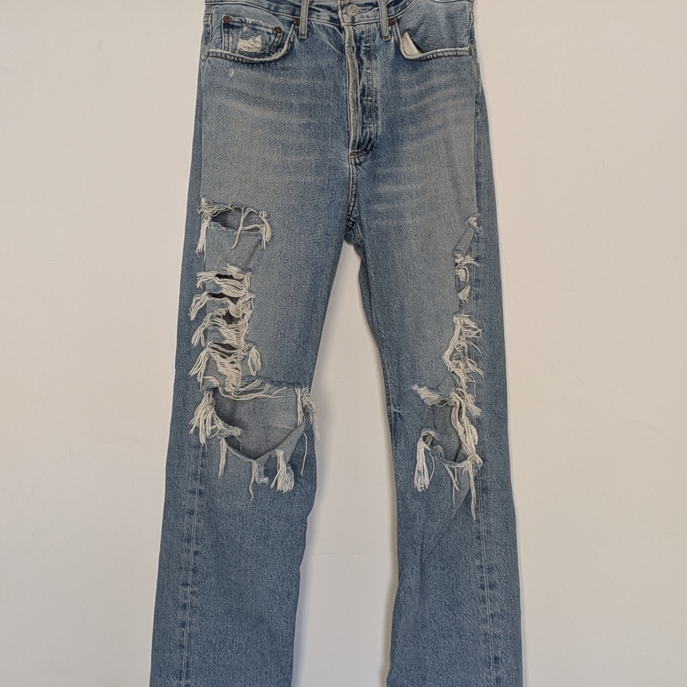 Agolde Light Blue Distressed Straight Jeans